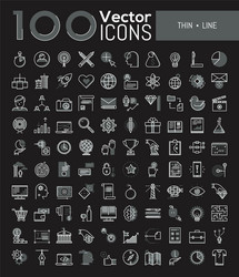 big collection of 100 creative pictograms in thin vector