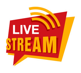 live stream button - red polygonal message shape vector image
