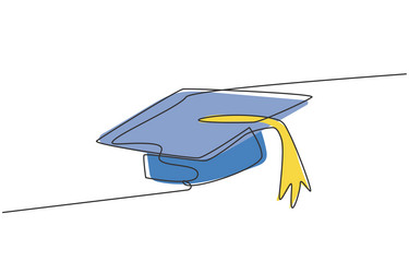 single one line drawing of graduation hat vector