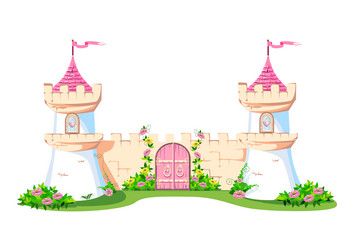 Pink fairytale castle Royalty Free Vector Image
