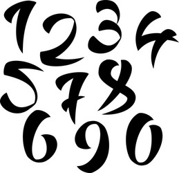 set of calligraphic ink numbers design vector image