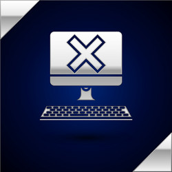 Silver computer with keyboard and x mark icon vector