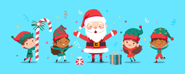 christmas elves and santa claus vector