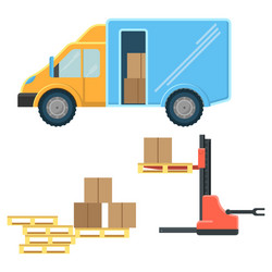 Delivery truck with postal packages and machine vector