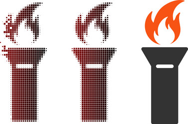 Dissolved pixel halftone torch flame icon vector