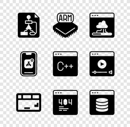 set flowchart processor cloud technology data vector image
