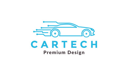 Sport car lines with tech connect logo symbol vector