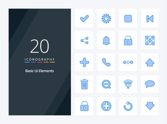 20 basic ui elements blue color icon vector