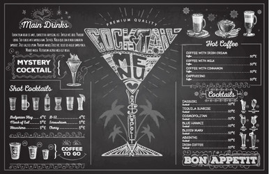 vintage chalk drawing cocktail menu design vector