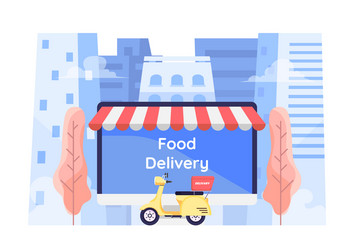 Flat 3d isometric online food ordering system vector