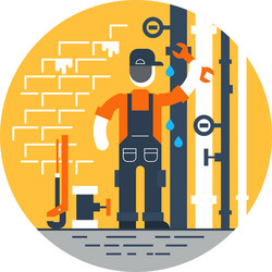 Worker with wrench repairing pipes water dropping vector