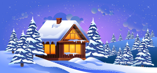 Scene with wooden house in winter Royalty Free Vector Image