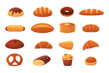Pastry and bread bakery assortment set of isolated