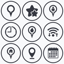 Map pointer icons home food and user location vector