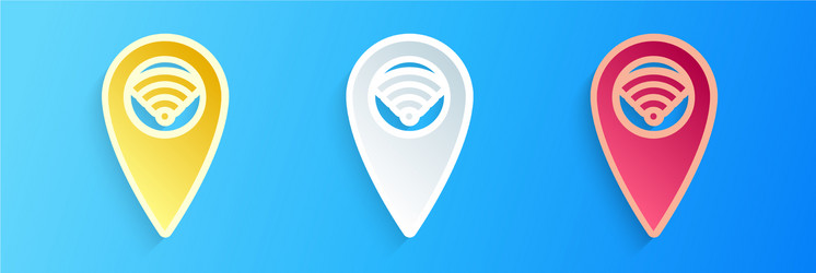 paper cut pointer map with wifi internet signal vector image