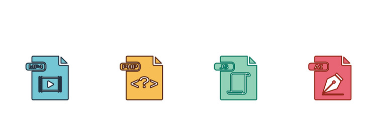 set mp4 file document php js and ai icon vector image