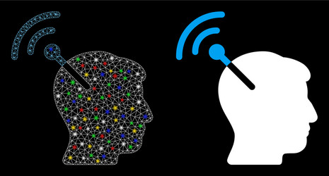 Glowing mesh network radio neural interface icon vector