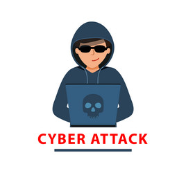 hacker is sitting at computer cracking website vector image
