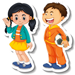 Sticker template with couple kids students vector