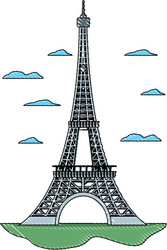 doodle eiffel tower structure and nice clouds vector