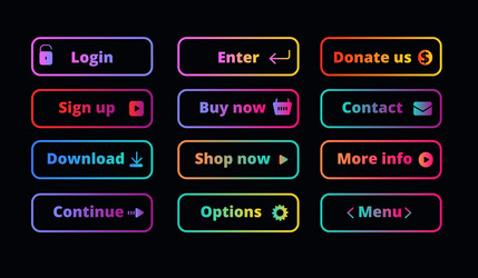 gradient action buttons neon glow frame button vector image