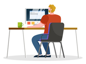 man work on computer notes and tasks stickers vector image