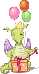 Dragon with birthday gifts and balloons vector