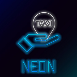 glowing neon line hand on map pointer with taxi vector image