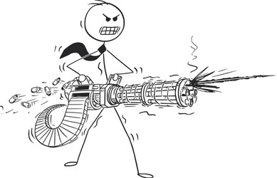 Cartoon of angry businessman shooting from rotary vector