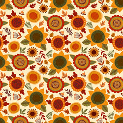 Folk seamless pattern with autumn flowers leaves Vector Image