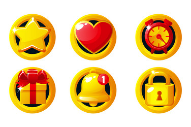 Set of golden game icons- star heart clock gift vector