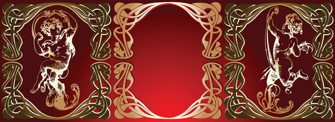 trio red background golden cupids vector