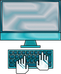 Computer monitor with hand cursor icon image vector