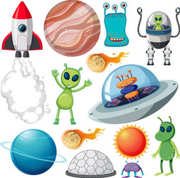 set of various space objects on white background vector