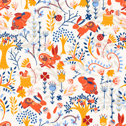 Spring red rabbits in forest seamless pattern vector