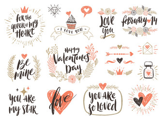 Romantic Valentine's Day Calligraphy Set Vector Image