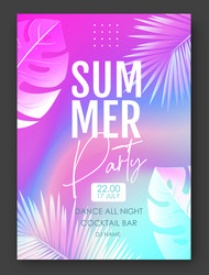 Summer disco party poster with tropic leaves vector