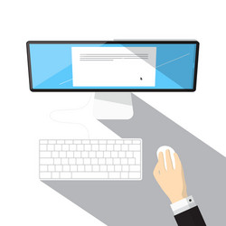 Top view computer keyboard and hand holding mouse vector