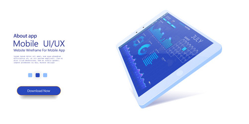 isometric tablet with business graph and analytics vector image