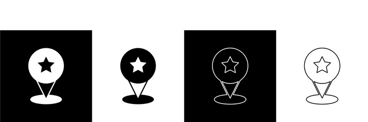 Set map pointer with star icon isolated on black vector