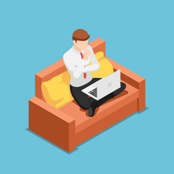 Isometric businessman thinking while working vector