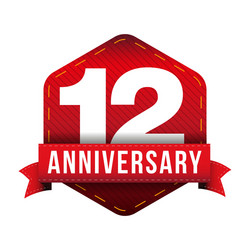 Twelve year anniversary badge with red ribbon vector