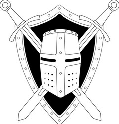 two crossed swords shield and helmet emblem vector