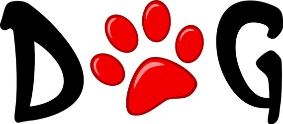 dog text with red paw print vector