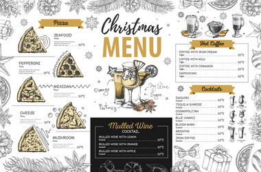 Hand drawing christmas holiday menu design vector