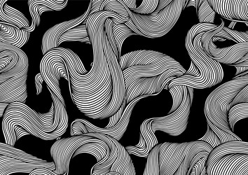 Seamless pattern with wave line curls monochrome vector