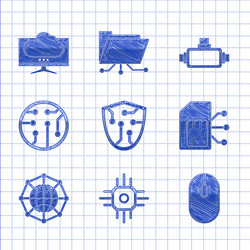 set cyber security processor computer mouse sim vector image