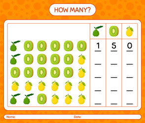 how many counting game with fruit worksheet vector image