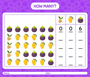 how many counting game with fruit worksheet vector image