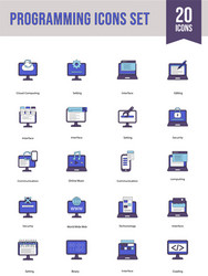 20 programming icon set in blue and white color vector
